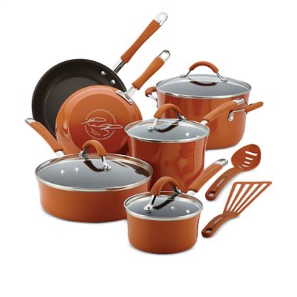 Rachael Ray orange pots and pans set